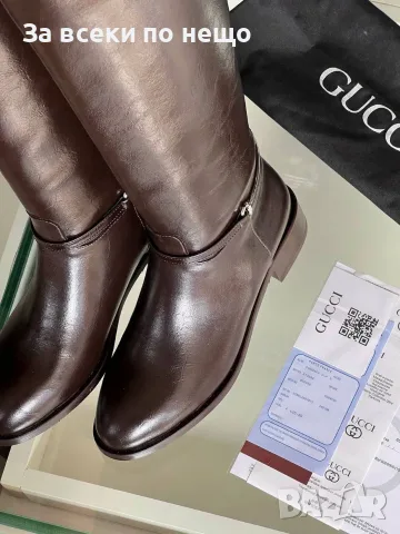 Gucci Луксозни Кожени Дамски Ботуши В Кафяво С Елегантен Детайл Код SEM-755, снимка 3 - Дамски ботуши - 56115088