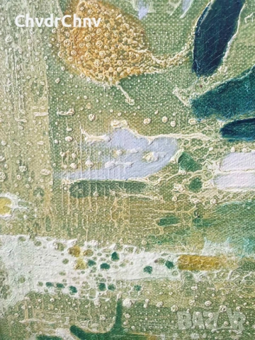 70х40см/абстрактна стара картина масло върху платно/ексресионизъм/зелена вода/дървена рамка, снимка 7 - Картини - 51432205