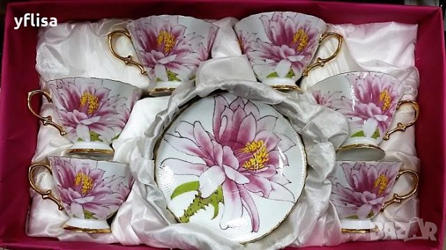 Луксозен порцелан чаши за кафе с букет цветя, снимка 4 - Подаръци за жени - 31731179