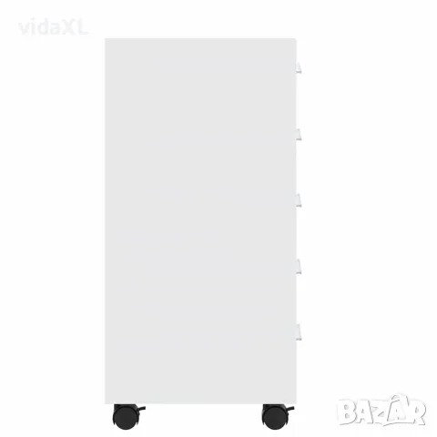 vidaXL Шкаф с чекмеджета на колелца, бял гланц, инженерно дърво, снимка 7 - Шкафове - 56147184