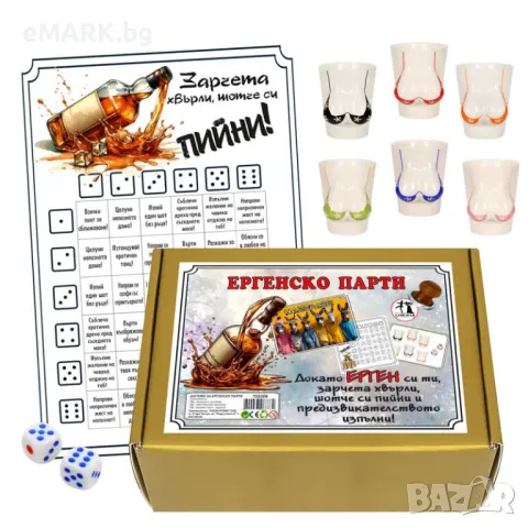 Парти комплект игра Ергенско Парти с керамични шотчета и 2 зара, снимка 1