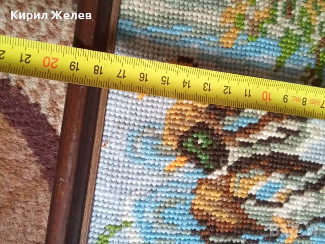 СТАР ГОБЛЕН ПАТИЦИ в ЕЗЕРО ЛЕТЕН ПАСТОРАЛЕН ПЕЙЗАЖ в ДЪРВЕНА РАМКА 30917, снимка 5 - Гоблени - 37791453