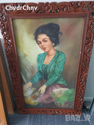 102x66см/голяма испанска картина масло върху платно/женски портрет/прислужница/дървена рамка