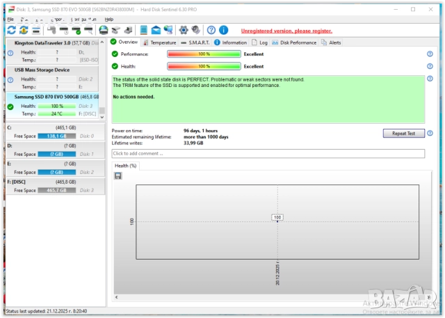 Диск Samsung 870 EVO 500GB , SSD SATA III, 2.5", снимка 3 - Твърди дискове - 52862862