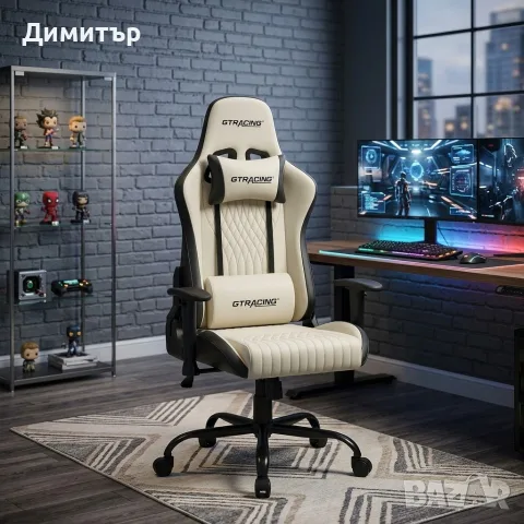 Ергономичен геймърски стол с поставка за крака, регулируема височина и 3D подлакътници 4ри цвята 