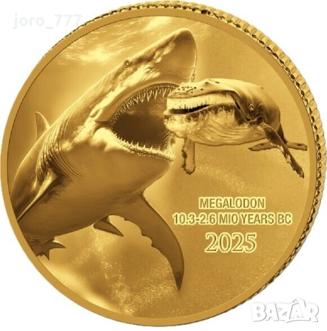Златна монета "Праисторически Живот Мегалодон" 2025
