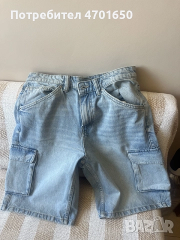 ZARA Мъжки карго шорти от деним – светлосини
