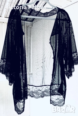 Ефирна черна блуза тюл с дантела, снимка 4 - Корсети, бюстиета, топове - 52234601