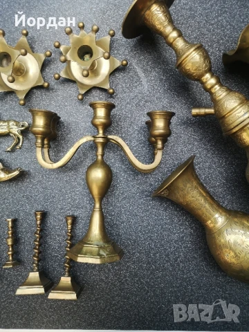месингови фигури наргиле свещник и вази, снимка 3 - Антикварни и старинни предмети - 50675658