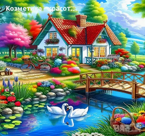 Диамантен гоблен Къщичка с лебеди 