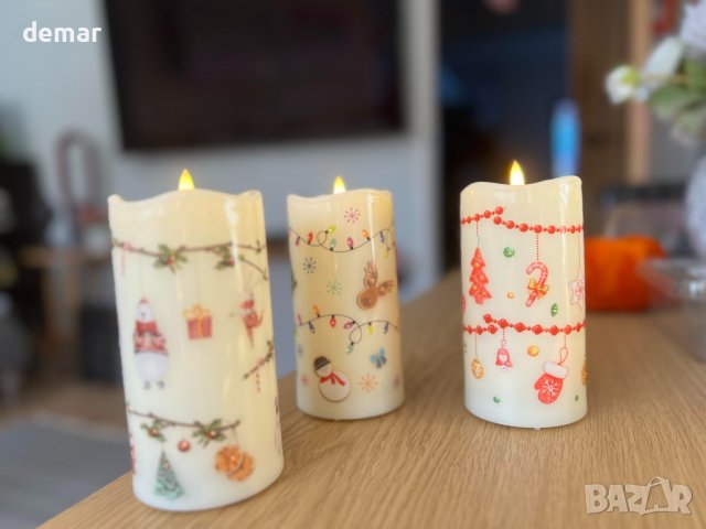 Комплект 3 броя коледни LED свещи с батерии , снимка 8 - Декорация за дома - 42925988