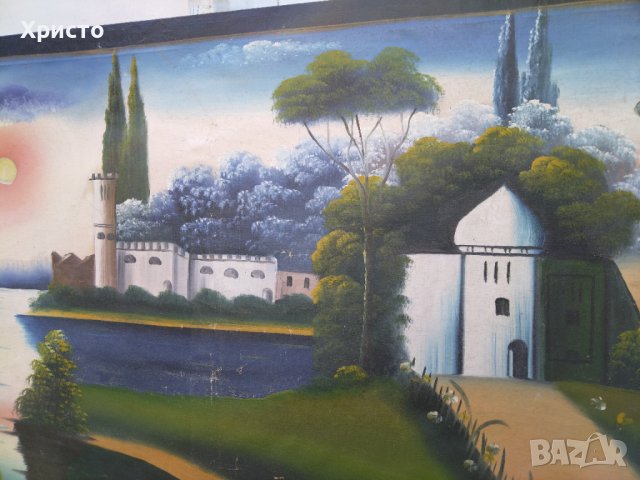 Антична Картина Оазис Масло, снимка 5 - Антикварни и старинни предмети - 42324435