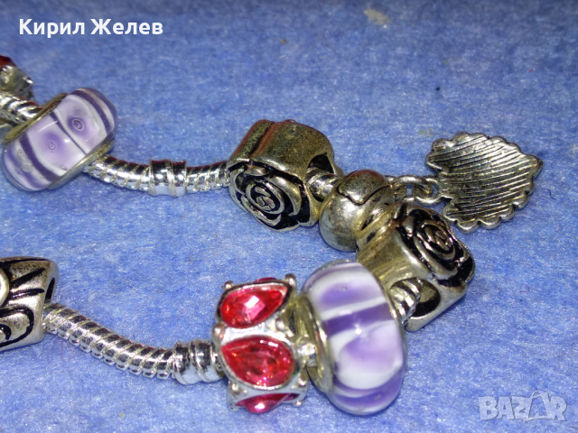 КРАСИВА ФЛОРАЛНА ПОСРЕБРЕНА МЕДНА АРТ ГРИВНА с ЦВЕТНО СТЪКЛО - РЕПЛИКА на ПАНДОРА МАРКИРАНА 44195, снимка 6 - Гривни - 44756046