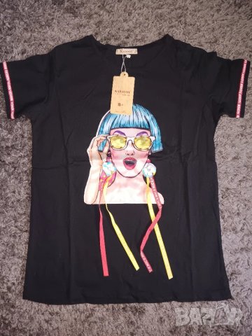 Тениска със капси и ленти в черен,червен,бял,жълт и бледо розов цвят , снимка 7 - Тениски - 25667262