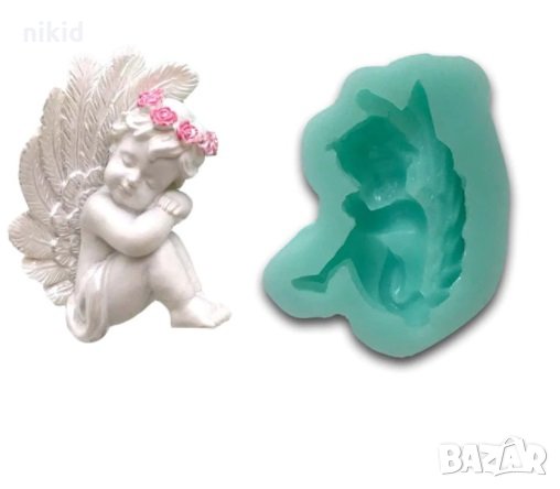 Свито ангелче с венец ангел силиконов молд форма декорация украса фондан торта мъфини и др, снимка 2 - Форми - 19547437