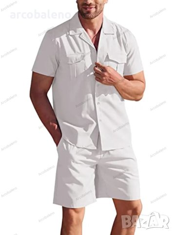 Мъжки летен комплект от ленена риза и къси панталони, 5цвята - 023, снимка 2 - Други - 40825849