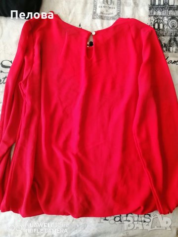 Червена копринена блуза с дълъг ръкав , снимка 3 - Блузи с дълъг ръкав и пуловери - 35307116