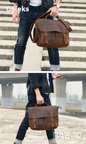 Мъжка кожена  ретро чанта “WIECZNE” Луксозна кафява Crazy Horse* кожа!, снимка 7 - Чанти - 51700203