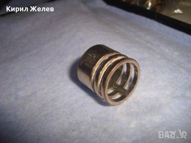 СТАР МЕСИНГОВ с ПОСРЕБРЯВАНЕ АРТ МОДЕЛ ИНТЕРЕСЕН ЦИЛИНДРИЧЕН АЖУРЕН ПРЪСТЕН 12781, снимка 3 - Пръстени - 37420226