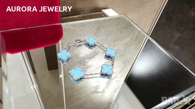 Van Cleef & Arpels VCA 5 Motifs Silver Turquoise Vintage Alhambra Дамска Гривна, снимка 2 - Гривни - 54062648
