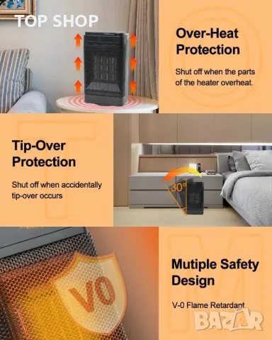 Електрически нагревател UZIMOO - 1500 W с дистанционно, 70° осцилация, 12H таймер, 3 режима, снимка 5 - Отоплителни печки - 49965480