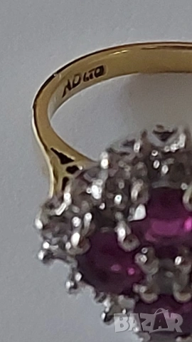 Златен пръстен с естествени рубини и брилянти, снимка 3 - Пръстени - 53117839