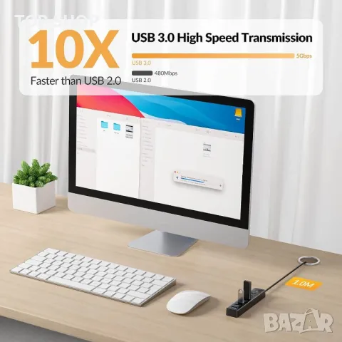 GiGimundo 7-портов USB хъб 3.0, 1M кабел с допълнителни 5V/3A, снимка 3 - Мрежови адаптери - 49457529