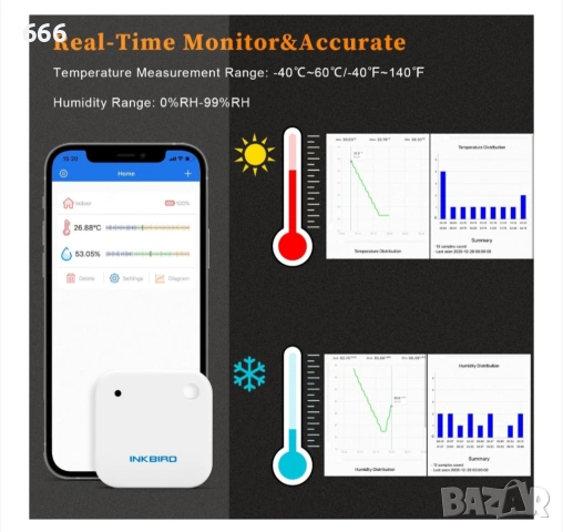 Bluetooth сензор за температура и влажност, снимка 7 - Друга електроника - 53250571