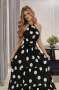 Дълга черна рокля на бели точки с халтер деколте и цепка – лятна дамска рокля, снимка 2