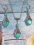 Разкошен комплект бижута Викториански стил с голям Тюркоаз и орнаменти в цвят Сребро , снимка 6