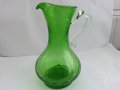 Стара стъклена кана цветно зелено стъкло, снимка 1