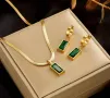 Комплект бижута със зелен цирконий 18к златно покритие - Колие и обеци, снимка 1
