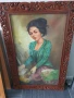 102x66см/голяма испанска картина масло върху платно/женски портрет/прислужница/дървена рамка, снимка 1