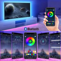 Гъвкава блутут диодна лента с подсветка на телевизор RGB 5050 Led Strip Light Bluetooth App 3метра, снимка 3 - Стойки, 3D очила, аксесоари - 40003376