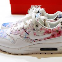 Намалени Nike Air Max 1 Print White/White-University Blue Cherry Blossom Дамски Маратонки Номер 38, снимка 1 - Маратонки - 36725965