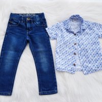 Дънки и риза за момче 18-24 месеца, снимка 1 - Панталони и долнища за бебе - 29315573