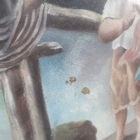 Стара Рисувана Картина на платно в перспектива Ангел пазител на децата, снимка 6 - Колекции - 42192914