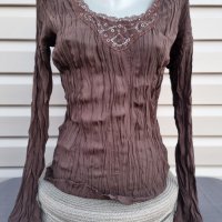 Дамска тънка кафявя блуза с дълъг ръкав - модел 38, снимка 1 - Блузи с дълъг ръкав и пуловери - 39225375