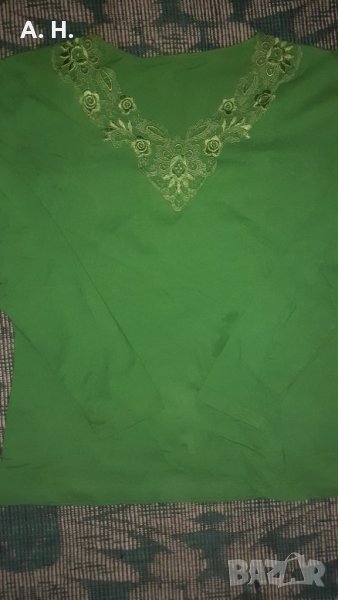Зелена дамска блуза памучна, снимка 1