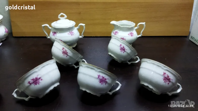 Стар български порцелан чаши за чай захарница латиера , снимка 1