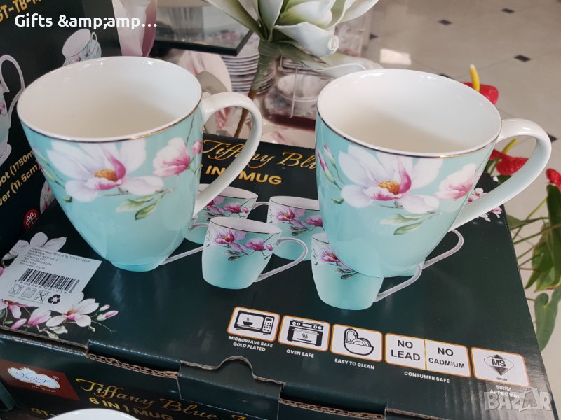 Комплект от 6 порцеланови чаши с Магнолии, снимка 1