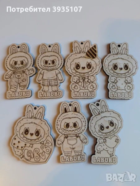 Дървени фигурки за оцветяване Лабубу, снимка 1