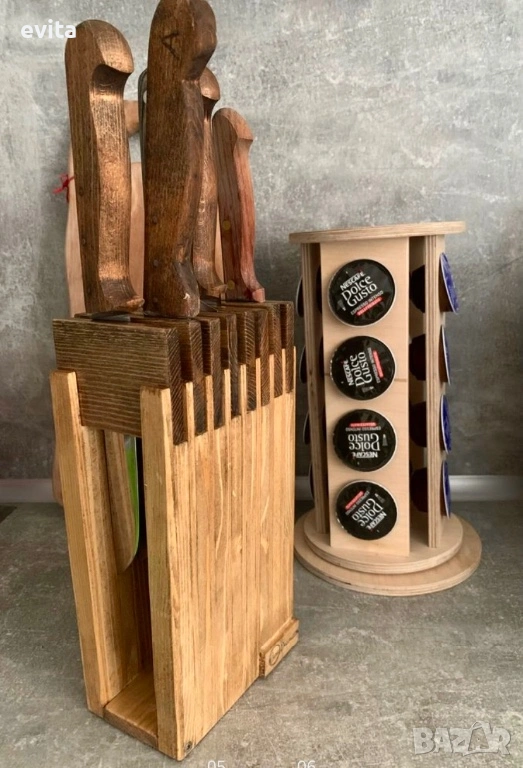🌿 Организирайте кухнята с ръчно изработени дървени стойки за ножове, снимка 1