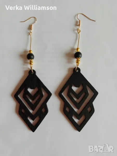  Черни обици от дърво модел 7, снимка 1