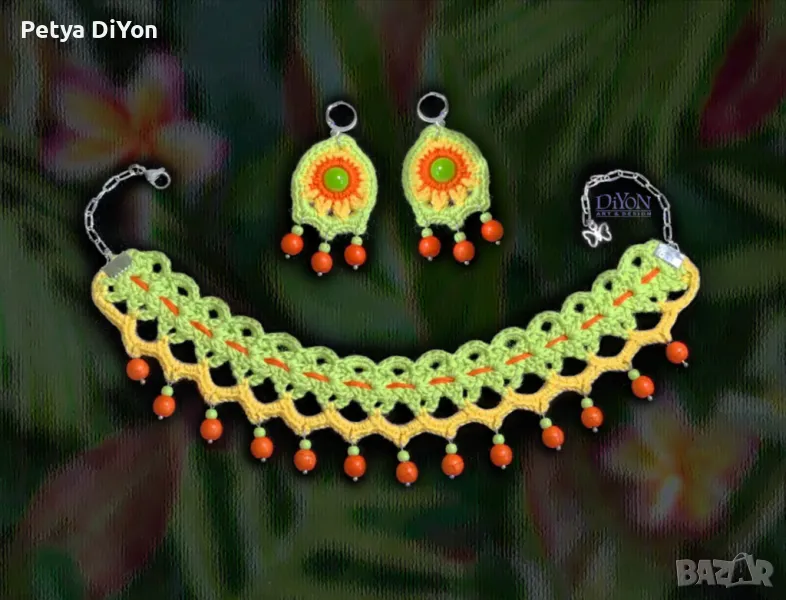 Летен морси комплект колие гердан и обеци в тропически цветове с тюркоаз, снимка 1