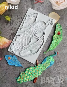 Голям паун пауново перо пера силиконов молд форма фондан шоколад гипс, снимка 1