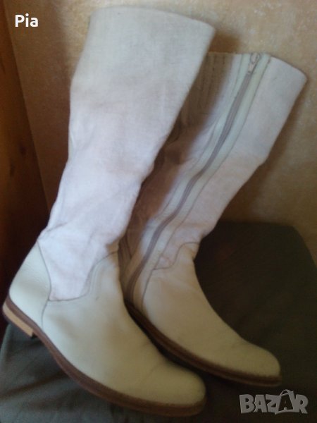 Летни ботуши, кожени, цвят екрю, снимка 1