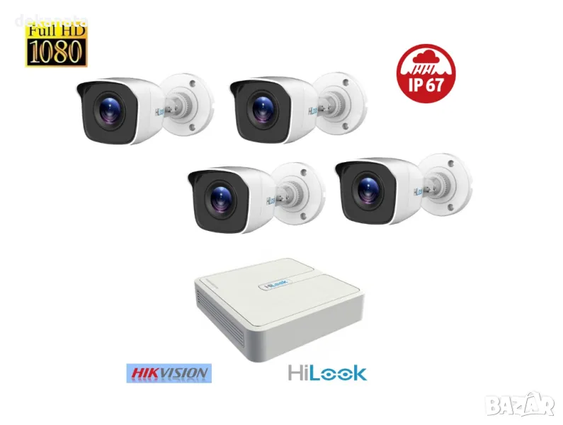 HIKVISION HilLook Комплект за видеонаблюдение TURBO-HD с 4 bullet камери и 4 канален DVR, снимка 1