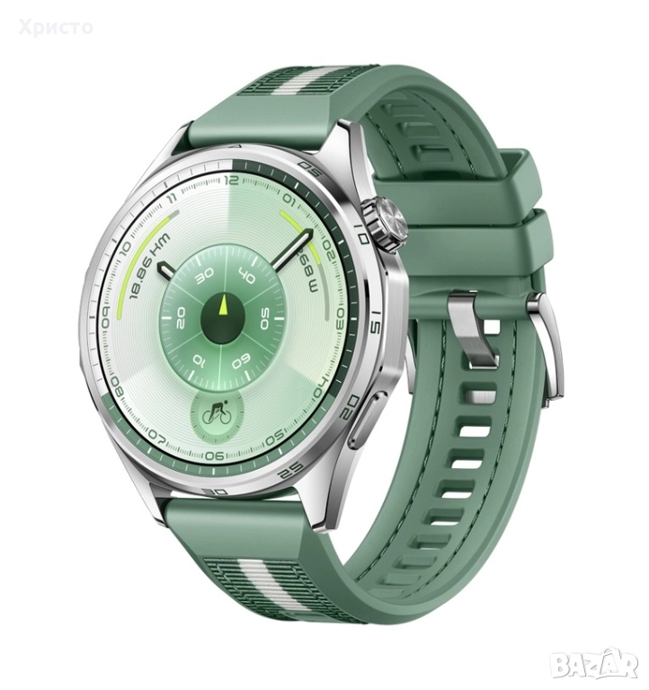 НОВ!!! Huawei Watch GT 6, 46MM, Steel Stainless Steel Case, Green Woven Strap, снимка 1