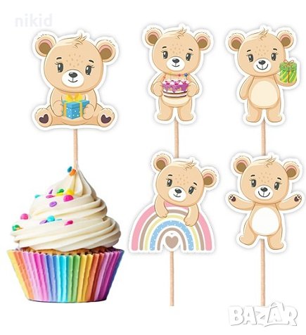 10 бр малко мече мечета топери клечки за мъфини декорация и украса, снимка 1